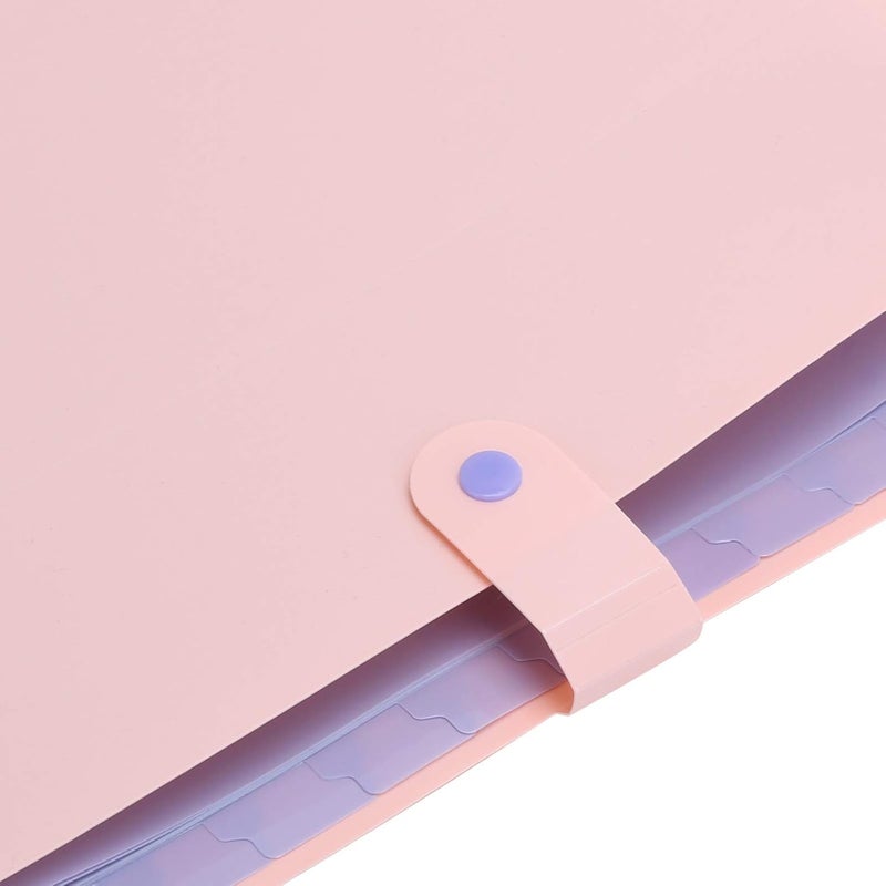 A4 Document Organizer File Folder Bags, 12 - Layer Expandable Plastic Storage, Purple - Large Capacity, Anti - Skid Snaps, Ideal for Office and School Use (Pink) - Image 2