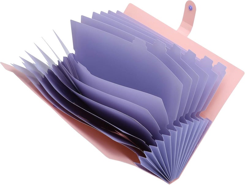 A4 Document Organizer File Folder Bags, 12 - Layer Expandable Plastic Storage, Purple - Large Capacity, Anti - Skid Snaps, Ideal for Office and School Use (Pink) - Image 1