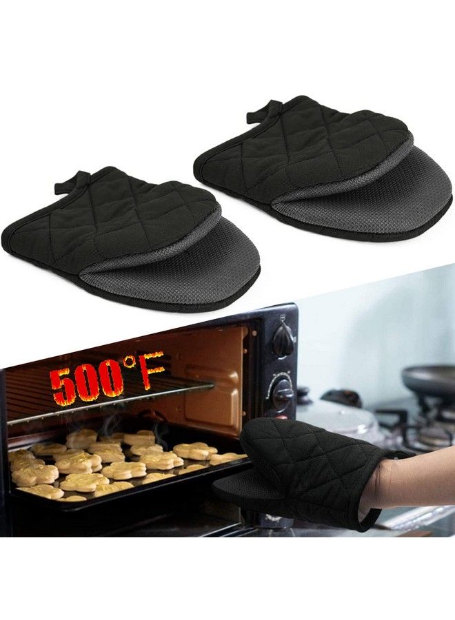 Qulable 1 Pair Short Oven Mitts Silicone Kitchen Oven Gloves High Heat Resistant 500℉ Mini Oven Mits With Nonslip Grip Surfaces And Hanging Loop For Bbq Baking Cooking And Grilling (Black) - Image 2