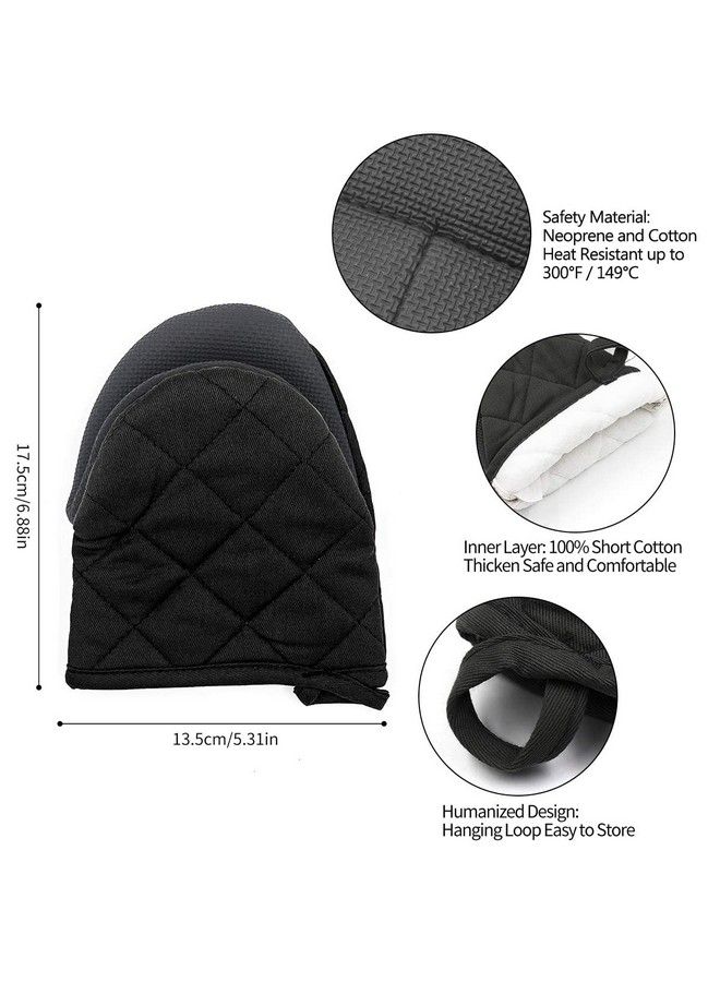 Qulable 1 Pair Short Oven Mitts Silicone Kitchen Oven Gloves High Heat Resistant 500℉ Mini Oven Mits With Nonslip Grip Surfaces And Hanging Loop For Bbq Baking Cooking And Grilling (Black) - Image 5