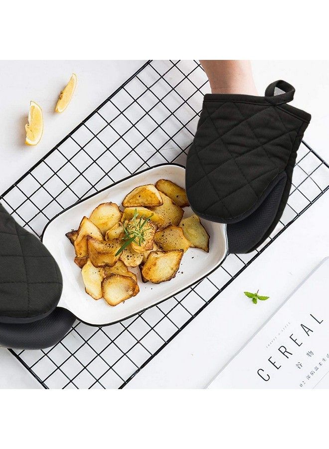 Qulable 1 Pair Short Oven Mitts Silicone Kitchen Oven Gloves High Heat Resistant 500℉ Mini Oven Mits With Nonslip Grip Surfaces And Hanging Loop For Bbq Baking Cooking And Grilling (Black) - Image 3