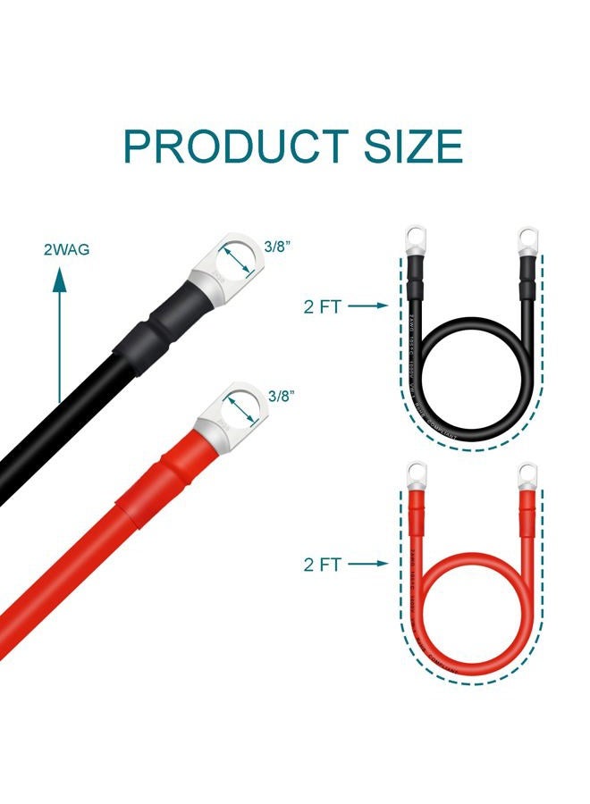 QIATOL 2 AWG Battery Cables with 3/8inch Copper Terminals(2PCS 2FT). - Image 2