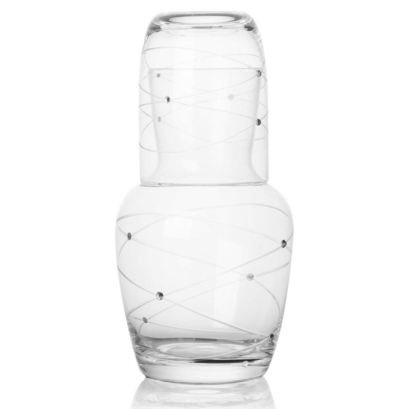 Trinkware Calici Nightstand Water Carafe With Tumbler  Etched Swirl Design With Stones  2 Piece Water Set Pitcher And Cup