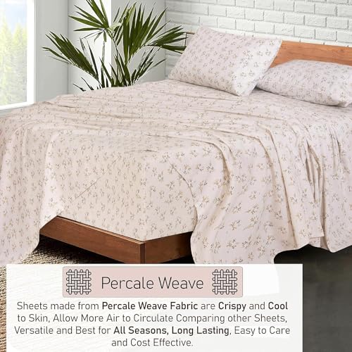 RUVANTI 100% Cotton Full Size Bed Sheets, 4 Pieces, Soft & Breathable Percale Weave Bedding, Deep Pocket 16", Hotel Standard, Crisp Cool Feel, Durable, Perfect Sheet Set Floral, Twin Spring - Image 4