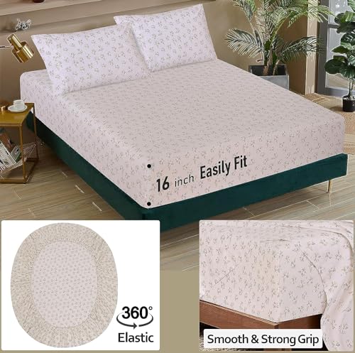 RUVANTI 100% Cotton Full Size Bed Sheets, 4 Pieces, Soft & Breathable Percale Weave Bedding, Deep Pocket 16", Hotel Standard, Crisp Cool Feel, Durable, Perfect Sheet Set Floral, Twin Spring - Image 5