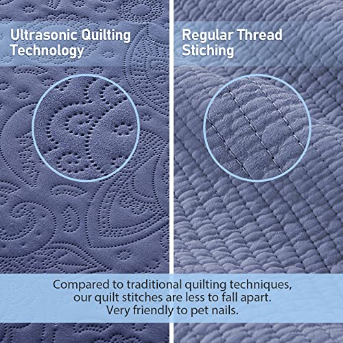Qucover Oversized King Bedspreads, 3 Piece Soft Microfiber Lightweight Oversized King Quilt 128x120, Elegant Paisley Ultrasonic California King Bedspread Bedding Coverlets, Navy Blue - Image 5