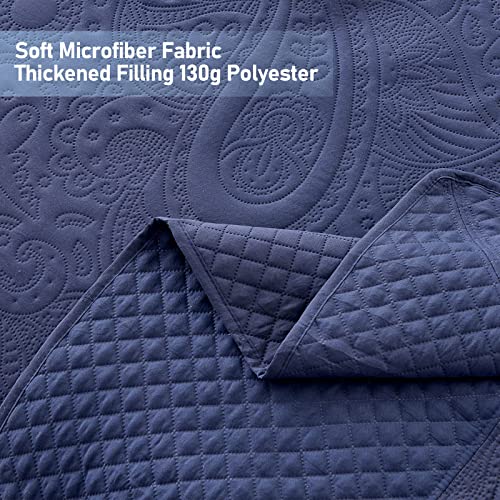 Qucover Oversized King Bedspreads, 3 Piece Soft Microfiber Lightweight Oversized King Quilt 128x120, Elegant Paisley Ultrasonic California King Bedspread Bedding Coverlets, Navy Blue - Image 4