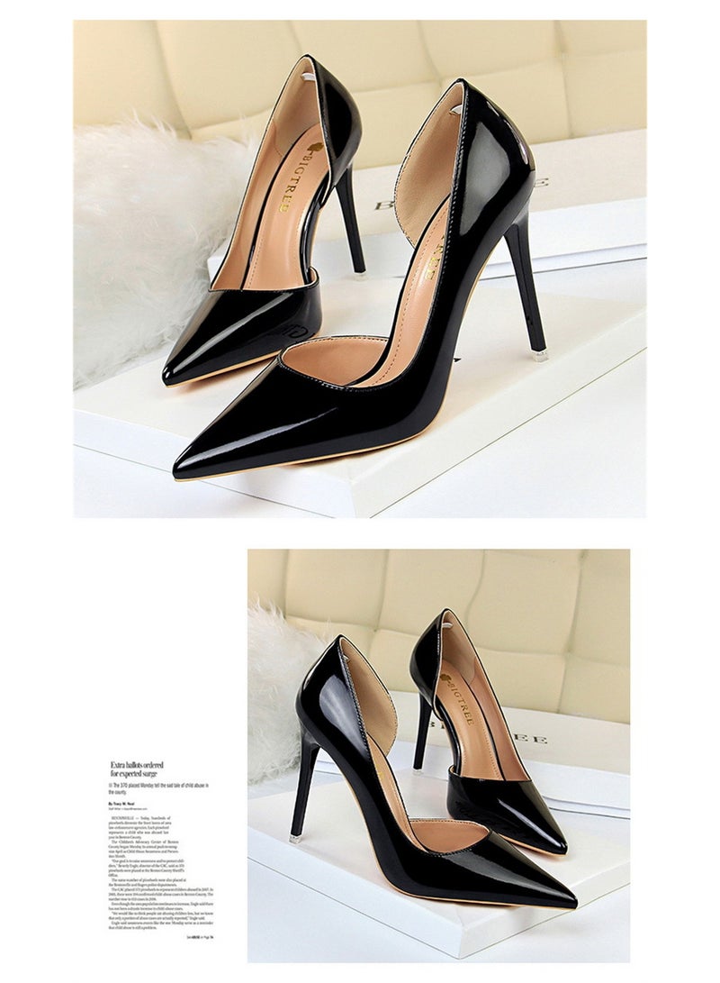 BIGTREE 10.5CM Stylish Metal Heels With High Heels And Pointy Pumps Black - Image 2