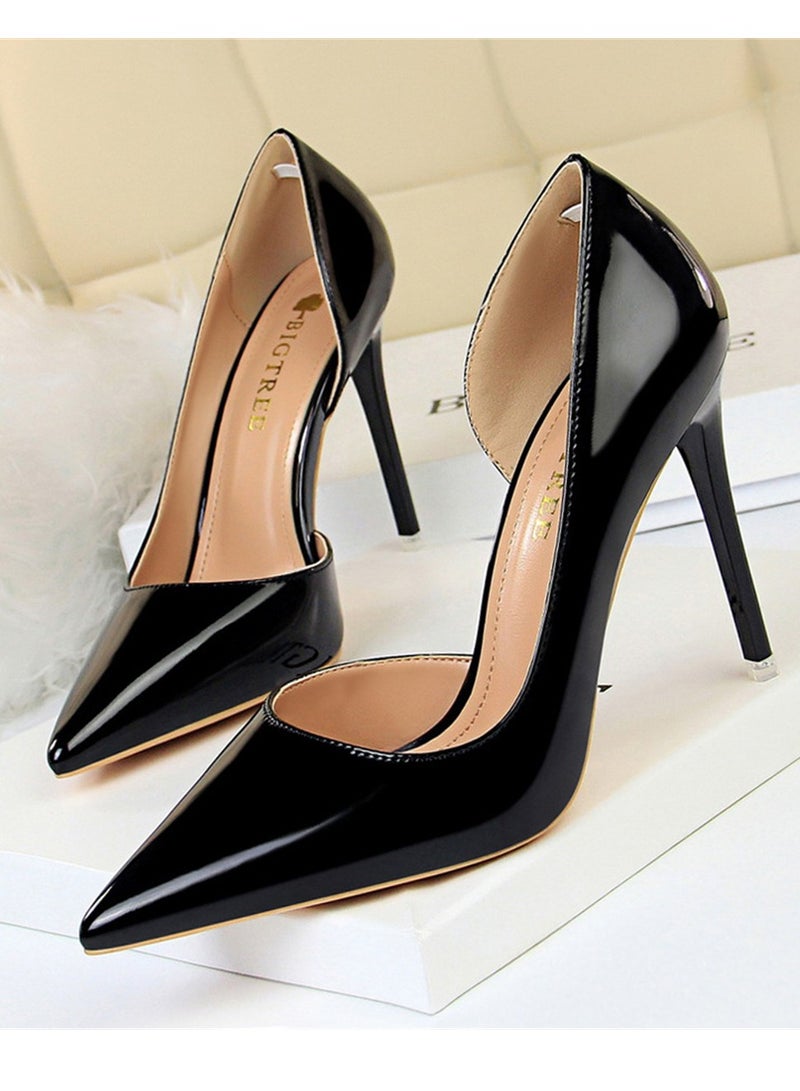 BIGTREE 10.5CM Stylish Metal Heels With High Heels And Pointy Pumps Black - Image 1