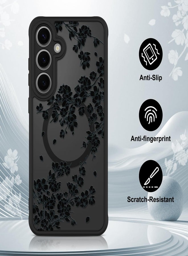 OOK Case Fit for Samsung Galaxy S24 6.2 Inch (Compatible with MagSafe) Black Floral Flowers Design Translucent Phone Cover Soft TPU + Hard PC Anti-Scratch Shockproof Magnetic Case for Women - Image 5