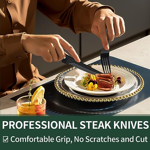 EWFEN Black Hammered Silverware Set, 24-Piece Stainless Steel Square Flatware Set with Steak Knives for 4, Food-Grade Tableware Cutlery/Utensil Sets for Home Restaurant, Mirror Finish, Dishwasher Safe - Image 4