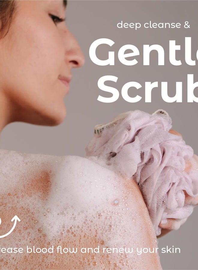 MainBasics Bath Shower Loofah Sponge Pouf Body Scrubber Exfoliator Body Wash Sponge (Set of 3, Airy Blossom) - Image 5