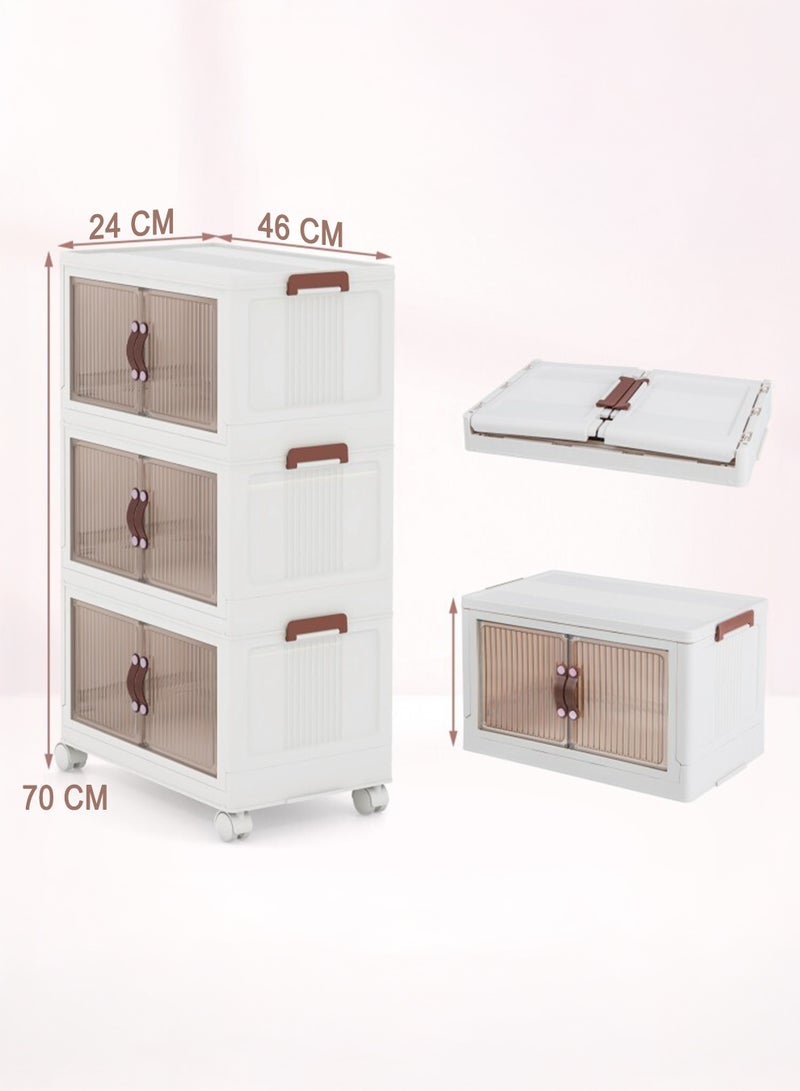 خزانة تخزين بلاستيكية قابلة للطي بثلاث طبقات: منظم متعدد الاستخدامات وواسع وقابل للتكديس لحلول التخزين المنزلية والمكتبية - Image 5