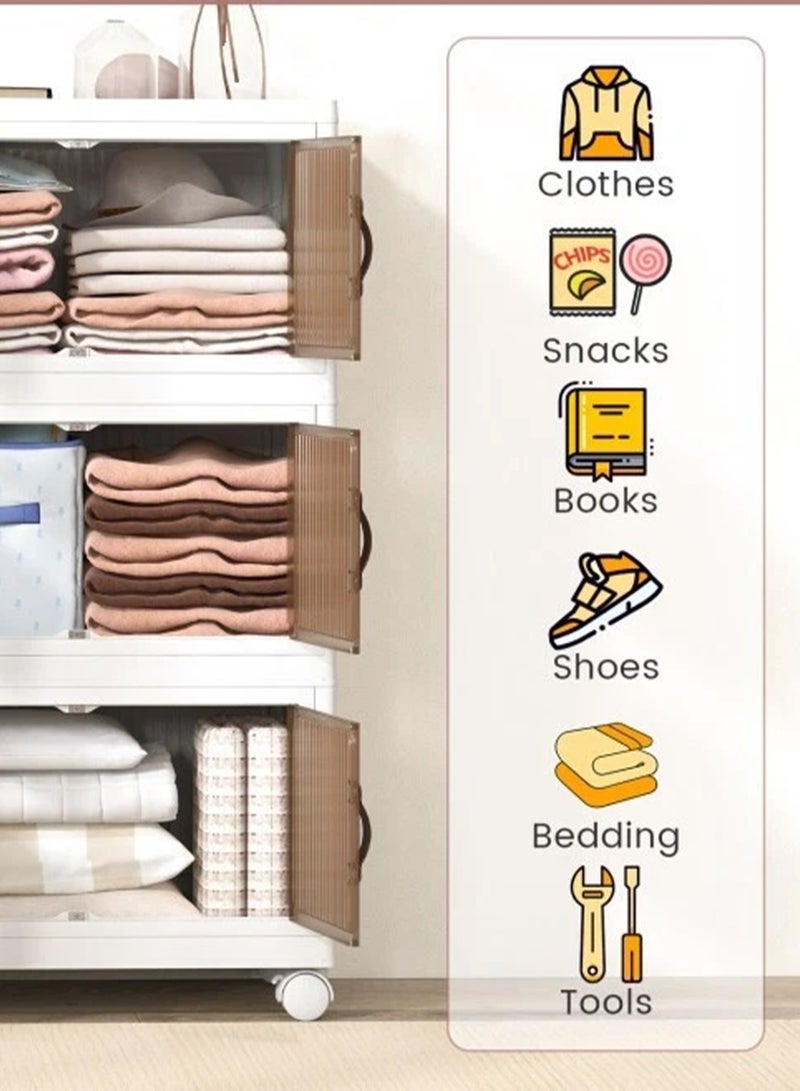 خزانة تخزين بلاستيكية قابلة للطي بثلاث طبقات: منظم متعدد الاستخدامات وواسع وقابل للتكديس لحلول التخزين المنزلية والمكتبية - Image 2