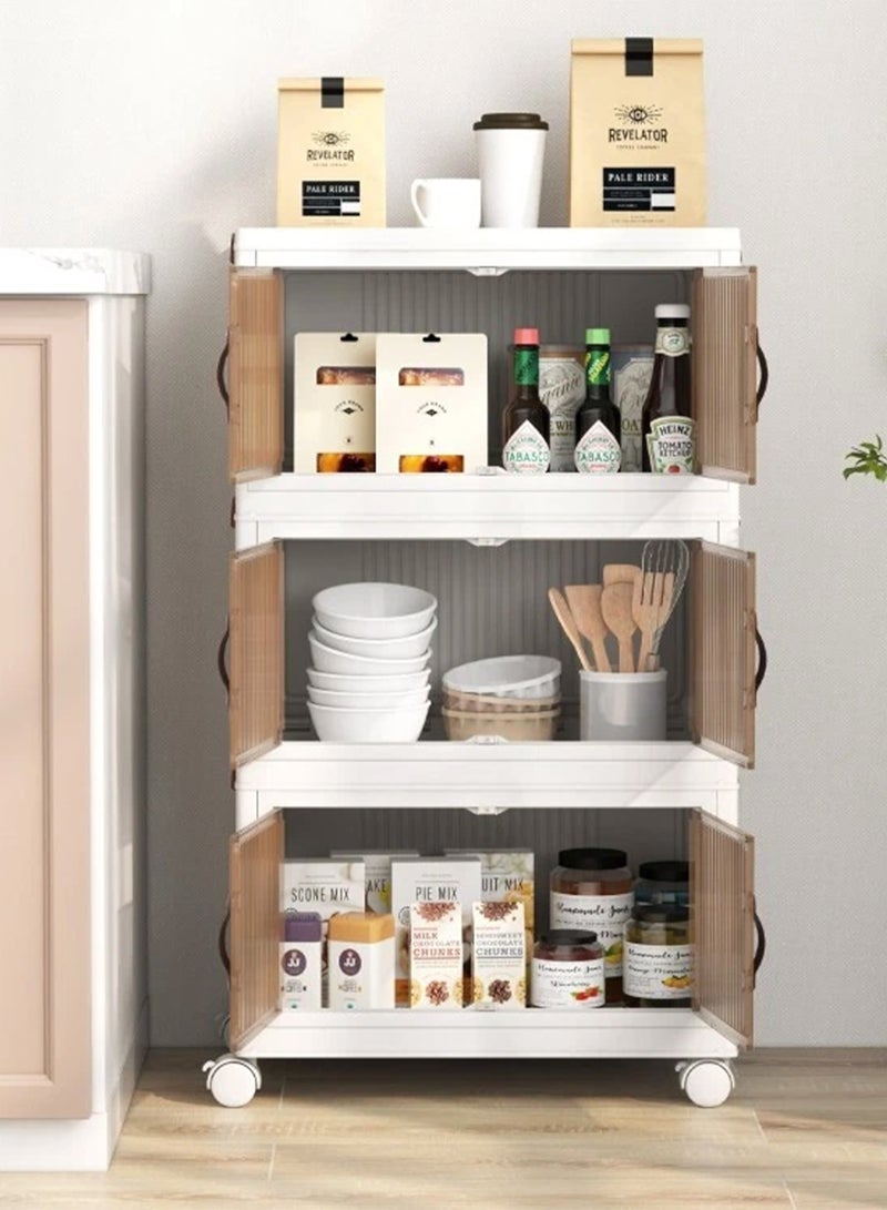 خزانة تخزين بلاستيكية قابلة للطي بثلاث طبقات: منظم متعدد الاستخدامات وواسع وقابل للتكديس لحلول التخزين المنزلية والمكتبية - Image 3