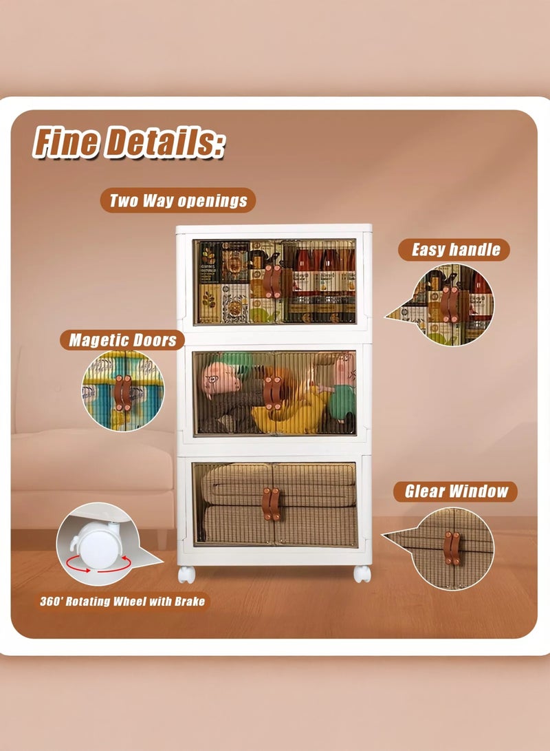 خزانة تخزين بلاستيكية قابلة للطي بثلاث طبقات: منظم متعدد الاستخدامات وواسع وقابل للتكديس لحلول التخزين المنزلية والمكتبية - Image 4