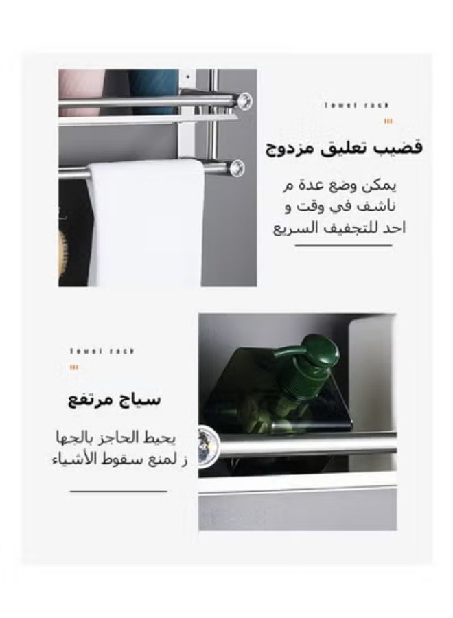 رف جدار الحمام من طبقتين مع خطافات، رف الحمام، رف دش الحمام من الفولاذ المقاوم للصدأ للحمام، المطبخ، غرفة النوم، رف دش لزج وقابل للثقب، رف تخزين الحمام يثبت على الحائط. - Image 3