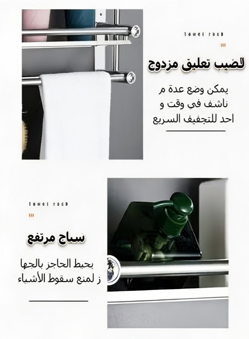 رف جدار الحمام من طبقتين مع خطافات، رف الحمام، رف دش الحمام من الفولاذ المقاوم للصدأ للحمام، المطبخ، غرفة النوم، رف دش لزج وقابل للثقب، رف تخزين الحمام يثبت على الحائط. - Image 3