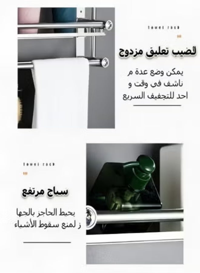 2 Tier Bathroom Wall Shelf With Hooks,Silver Wall Mounted Bathroom Shelf,No Drilling Adhesive Wall Mounted Shower Organizer,Stainless Steel Bathroom Shower Shelf for Bathroom, Kitchen, Bedroom - Image 5