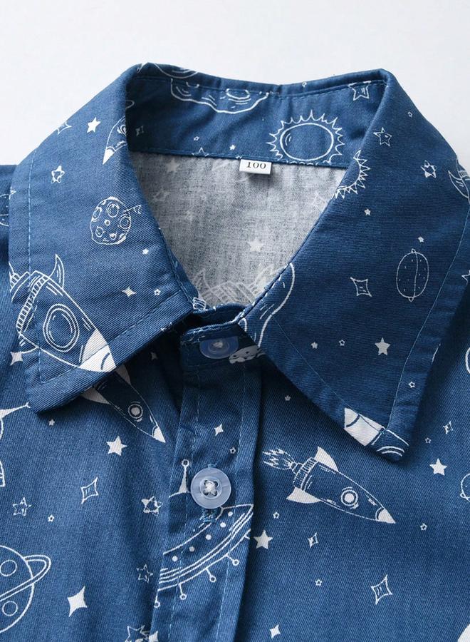 تايك تو قميص بطبعة فضاء وأكمام طويلة - Image 4