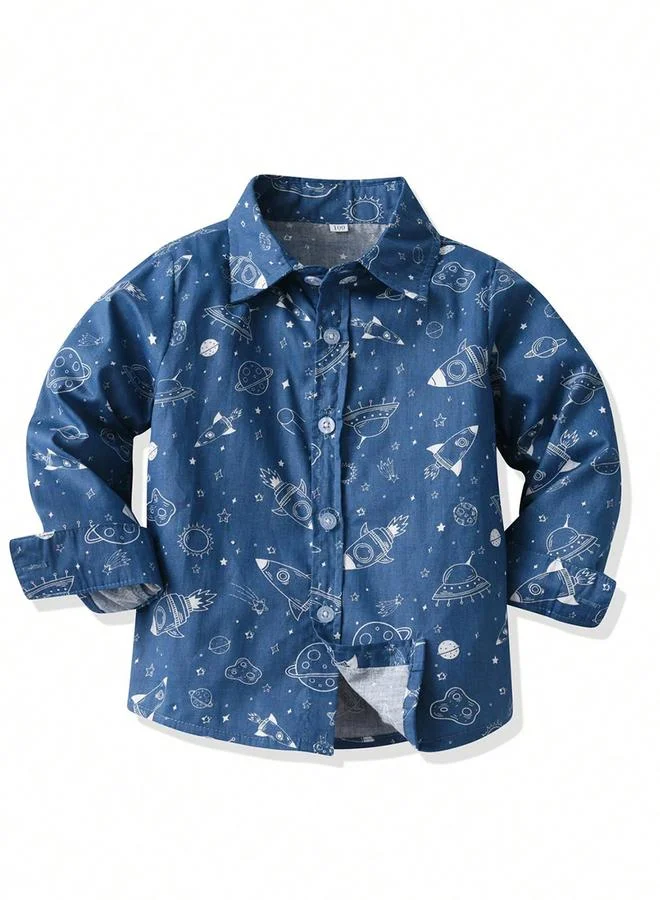 Take Two Take Two Kids Blue Space Print Long Sleeve Shirt