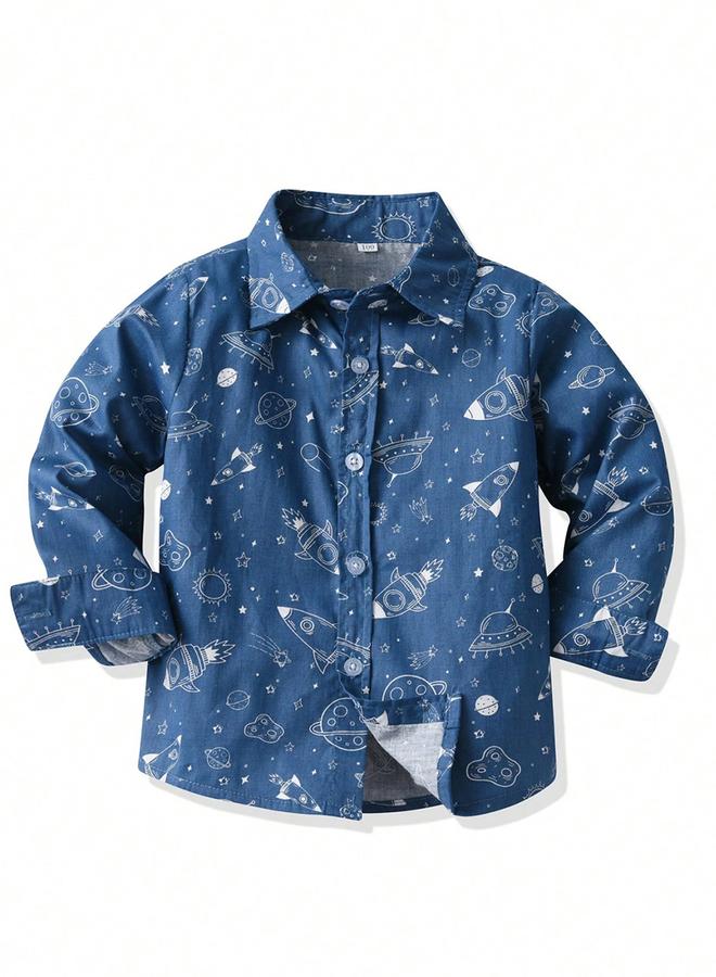 تايك تو قميص بطبعة فضاء وأكمام طويلة - Image 1