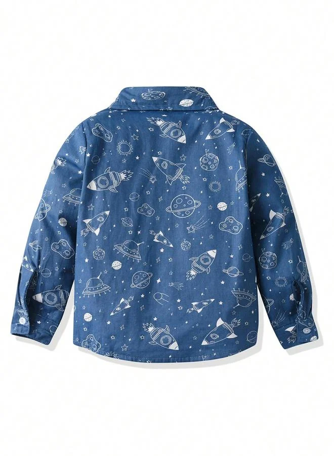 Take Two Take Two Kids Blue Space Print Long Sleeve Shirt