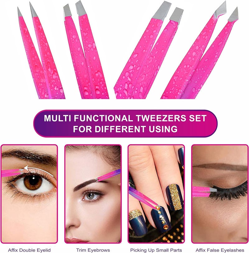 PROWL Professional Stainless Steel Tweezers for Facial Hair Women Men Set of 4 Eyebrow Tweezers for Ingrown Hair Splinter Blackhead and Tick Remover - Image 5