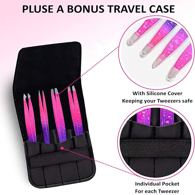 PROWL Professional Stainless Steel Tweezers for Facial Hair Women Men Set of 4 Eyebrow Tweezers for Ingrown Hair Splinter Blackhead and Tick Remover - Image 4