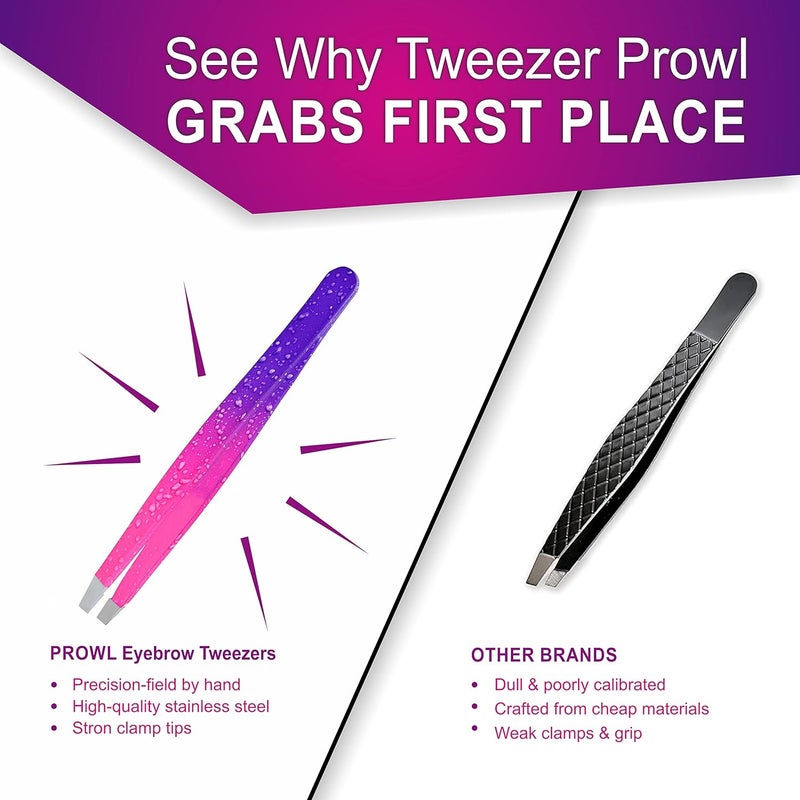 PROWL Professional Stainless Steel Tweezers for Facial Hair Women Men Set of 4 Eyebrow Tweezers for Ingrown Hair Splinter Blackhead and Tick Remover - Image 3