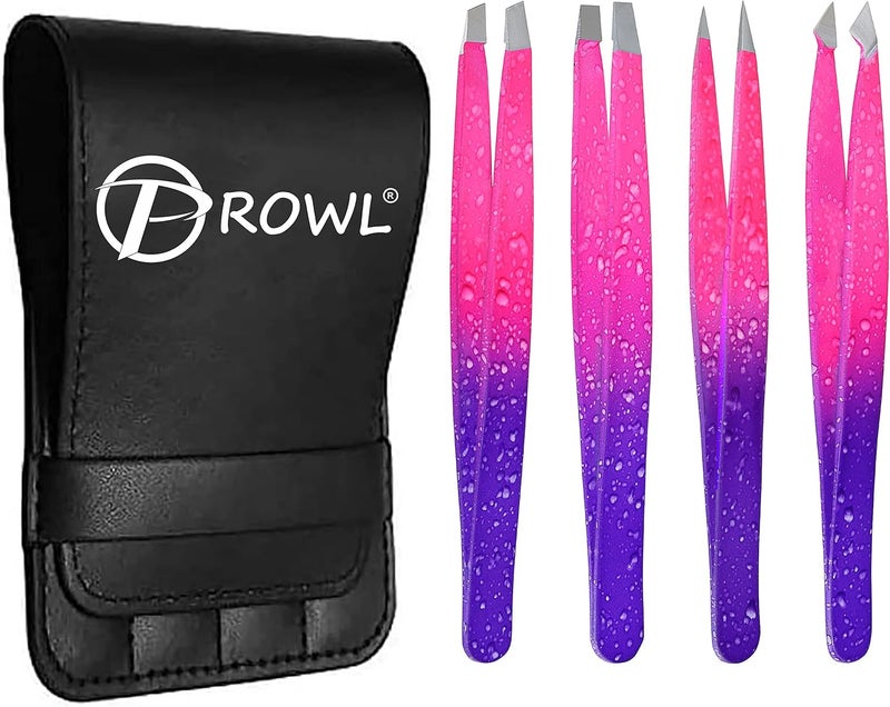 PROWL Professional Stainless Steel Tweezers for Facial Hair Women Men Set of 4 Eyebrow Tweezers for Ingrown Hair Splinter Blackhead and Tick Remover - Image 1