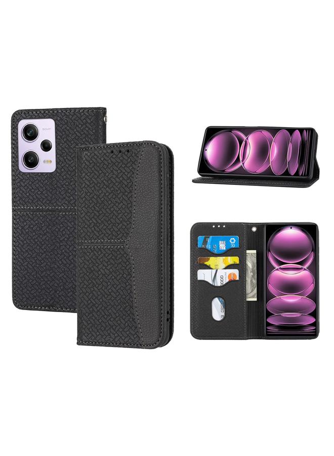 اس-توب جراب لهاتف Redmi Note 12 Pro+ جراب هاتف جلدي مغناطيسي بخياطة منسوجة عالمية - Image 1