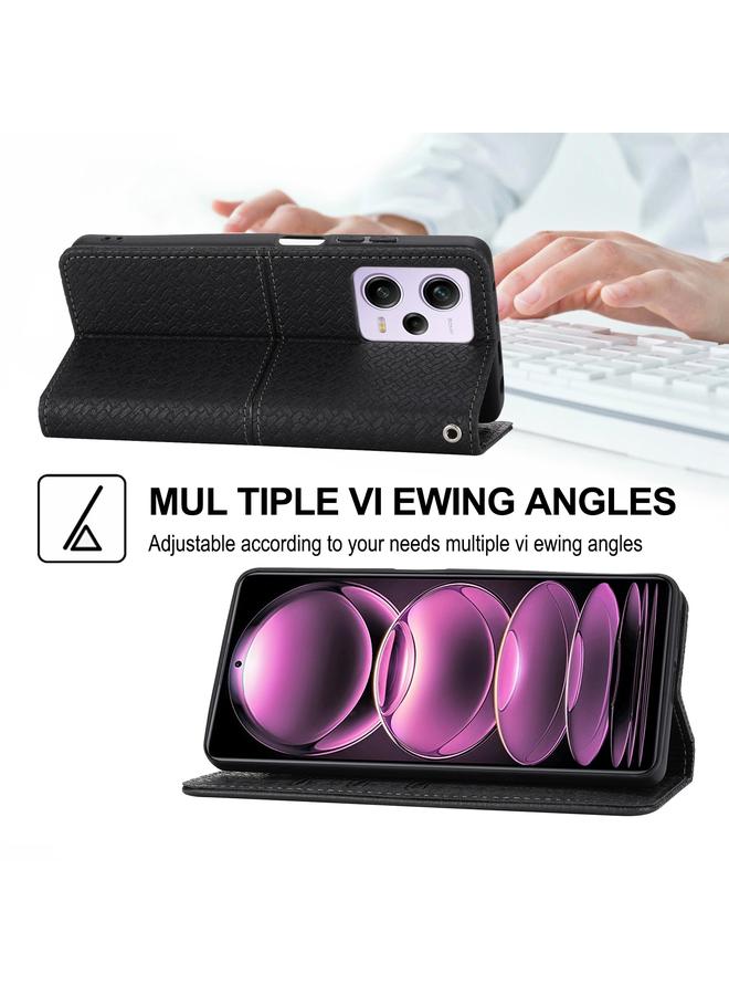 اس-توب جراب لهاتف Redmi Note 12 Pro+ جراب هاتف جلدي مغناطيسي بخياطة منسوجة عالمية - Image 5