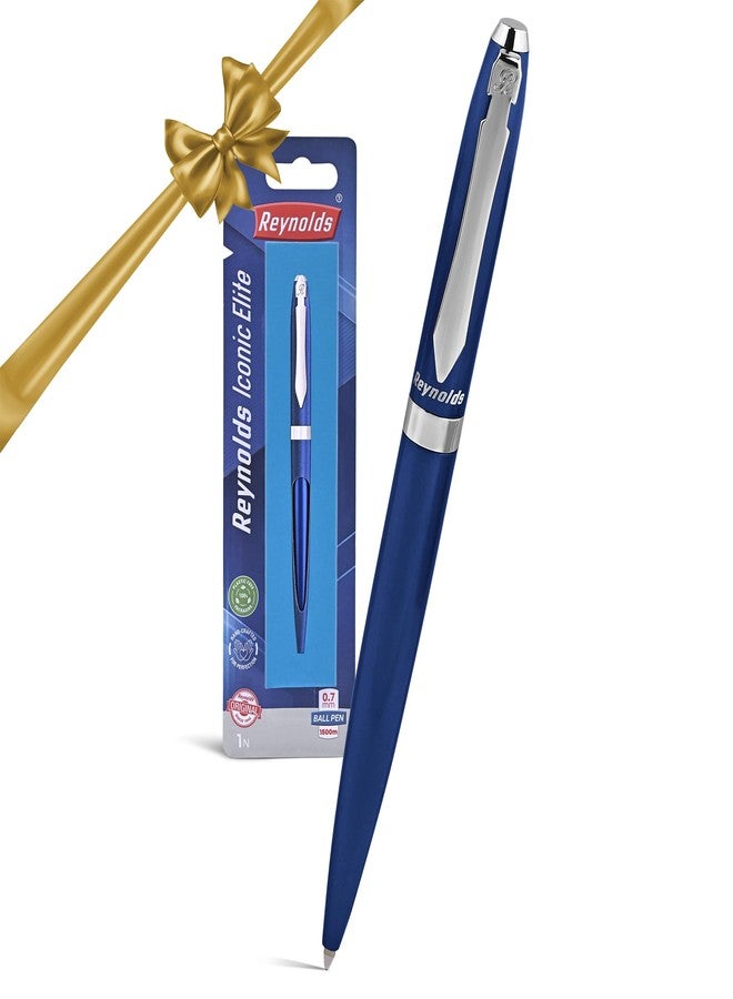 Reynolds Metal Iconic Elite Navy Blue Pen | Premium Twist Pen for Personal & Professional Use | Stylish Gift for Men & Women | Trim Ball Pen for Corporate Gifting | Blue Ink - Image 1