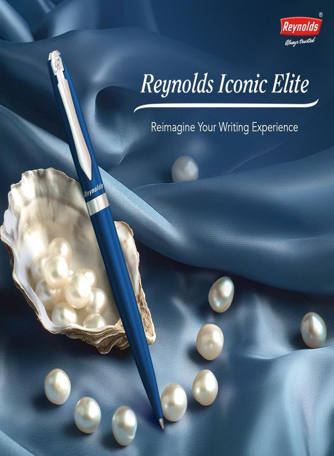 Reynolds Metal Iconic Elite Navy Blue Pen | Premium Twist Pen for Personal & Professional Use | Stylish Gift for Men & Women | Trim Ball Pen for Corporate Gifting | Blue Ink - Image 2