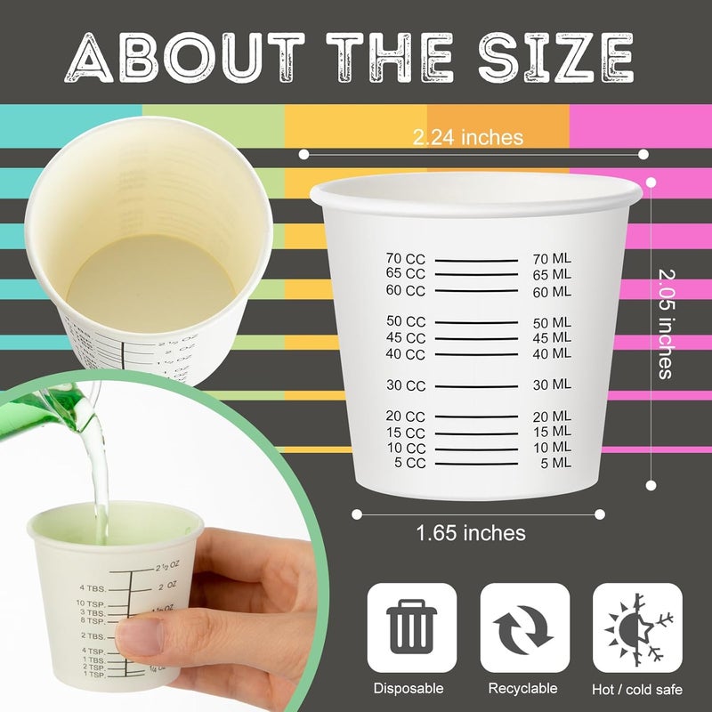 Sliner 100 Pcs 3 oz Graduated Paper Cups Disposable Wax Coated Medicine Cups Disposable Measuring Cups with Clear Measurements for Measuring Resin, Mixing Paint, Resin, Stain, Epoxy - Image 2