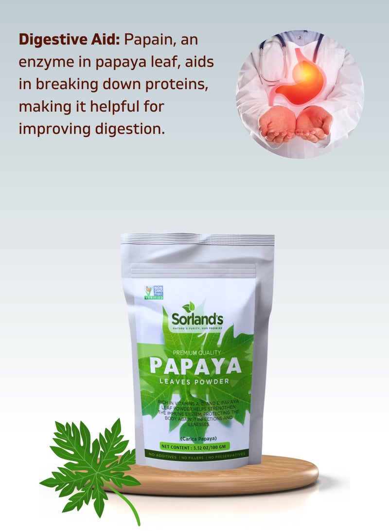 Sorland's Papaya Leaves Powder 100 gm Supports Increases Platelets And Digestion - Image 3