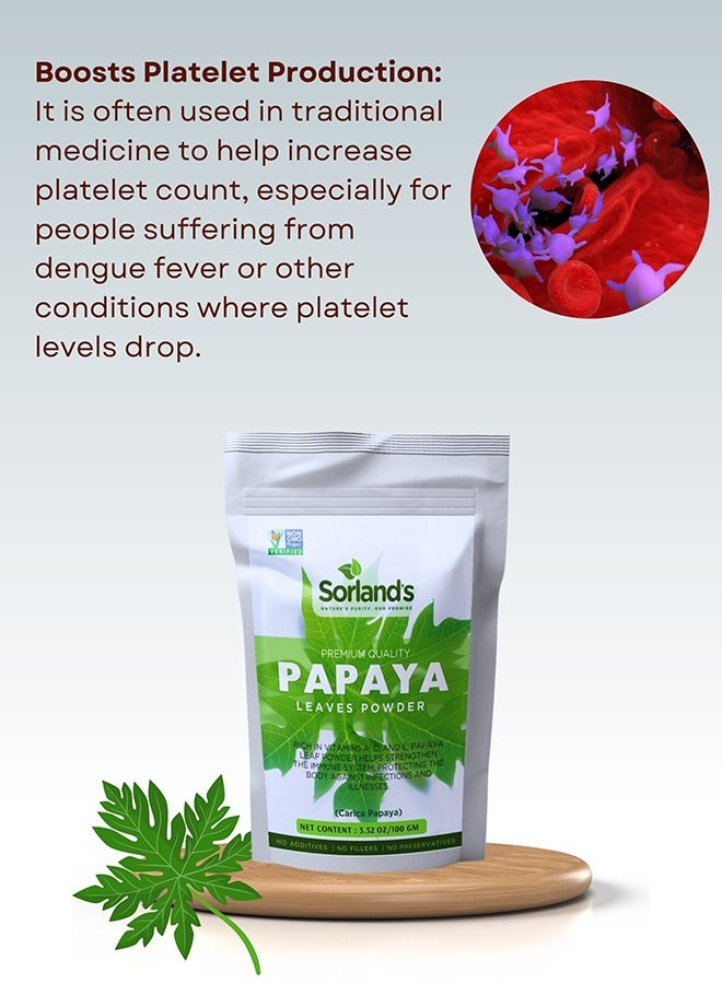 Sorland's Papaya Leaves Powder 100 gm Supports Increases Platelets And Digestion - Image 2