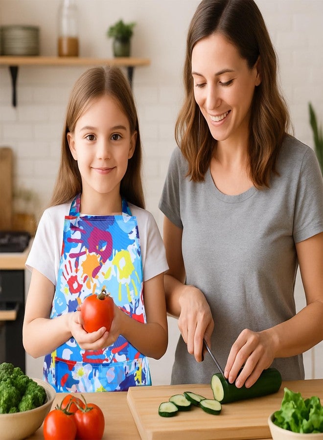 Prasacco 2 Pcs Kid Aprons Rainbow Handprints Kids Painting Apron Adjustable Kid Art Smock Waterproof Art Apron with Pockets for Boys and Girls Toddler Kids Aprons for Painting Cooking Baking - Image 4