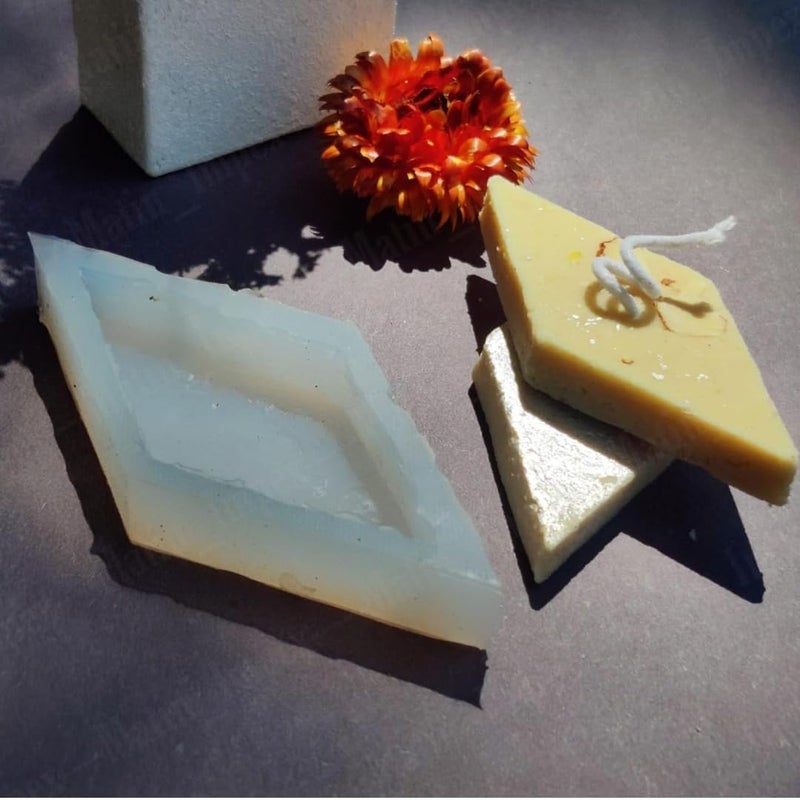 Smello Kaju Katli Shaped White Small Silicon Candle Mould | Also Can Be Used for Clay, Resin, Ceramic Art | Multipurpose, Flexible,Reusable and Easy to Use Mold (Pack of 1)(SCM - 181) - Image 2