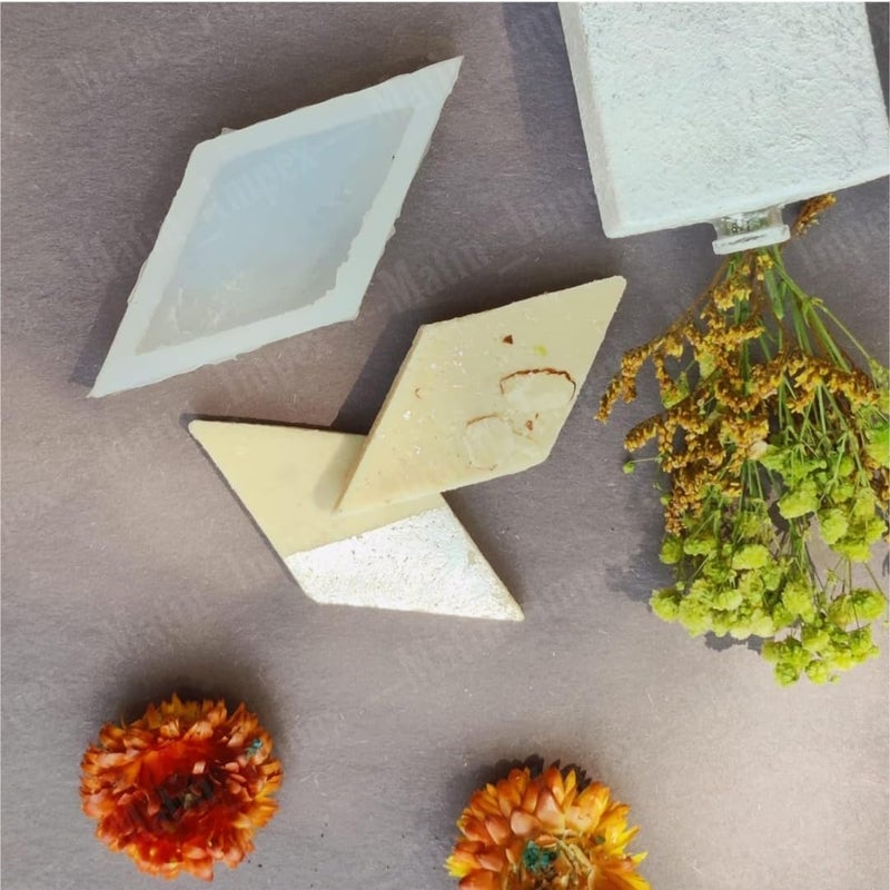 Smello Kaju Katli Shaped White Small Silicon Candle Mould | Also Can Be Used for Clay, Resin, Ceramic Art | Multipurpose, Flexible,Reusable and Easy to Use Mold (Pack of 1)(SCM - 181) - Image 3