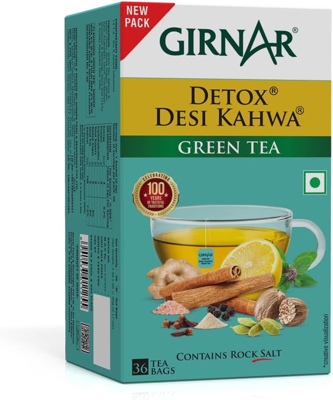 Girnar Detox Green Tea (Desi Kahwa) (36 Tea Bags) - Image 1