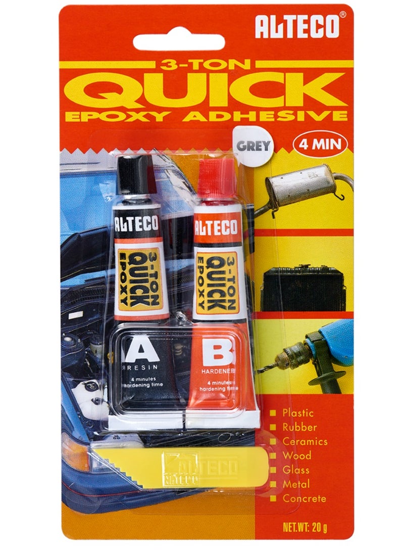 ALTECO Quick Epoxy 3 Ton Heat Resistance Glue 20g in Grey Color Adhesive – Industrial Strength for Metal, Glass, Fabric, Concrete, Rubber, Plastic & More 
