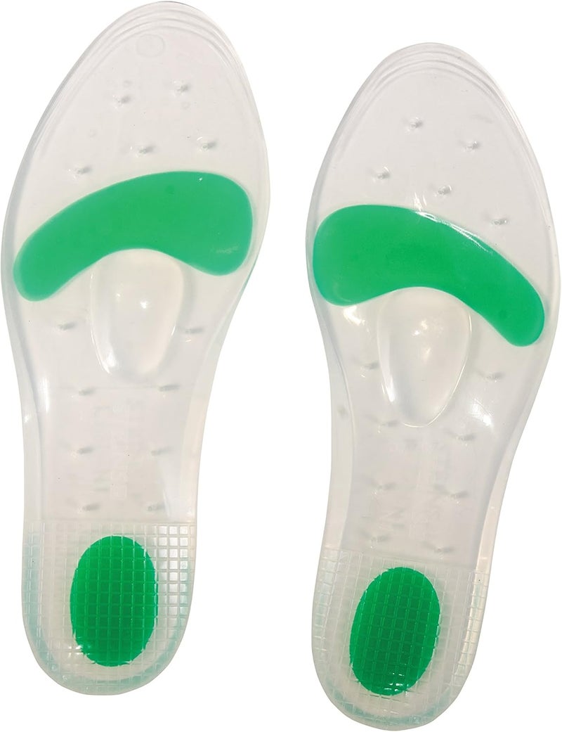 Steins Silicone Dual Density Comfort Shoe Gel Insoles for Extra Arch Support and Feet, Ankle, Knee and Hip Joint Relief, Men (Size 8 to 9) or Women (Size 9.5 to 10), Green