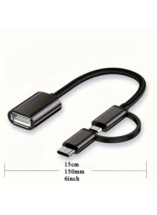 محول أسود 2 في 1 OTG من USB 2.0 إلى Micro USB وType C لمزامنة البيانات والنقل السريع - Image 2