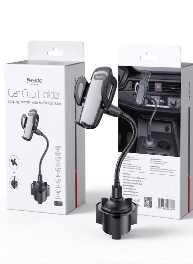 Yesido Wtech YESIDO C112 Car Cup Holder Phone Mount with Flexible Gooseneck and Air Vent Clip, 360° Rotation - Image 1