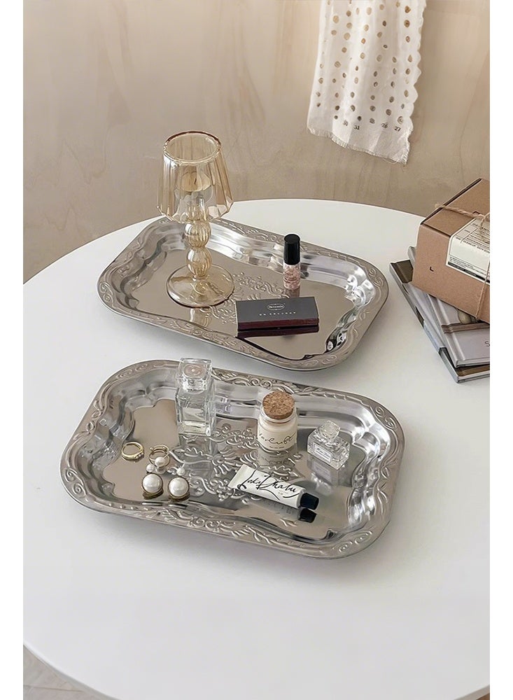 أوبتيا 3 حزم صينية من الفولاذ المقاوم للصدأ، صينية زخرفية كبيرة، صينية تقديم صينية من الفولاذ المقاوم للصدأ لتنظيم المجوهرات صينية لطاولة الزينة صينية للحمام حامل العطور، فضي - Image 5