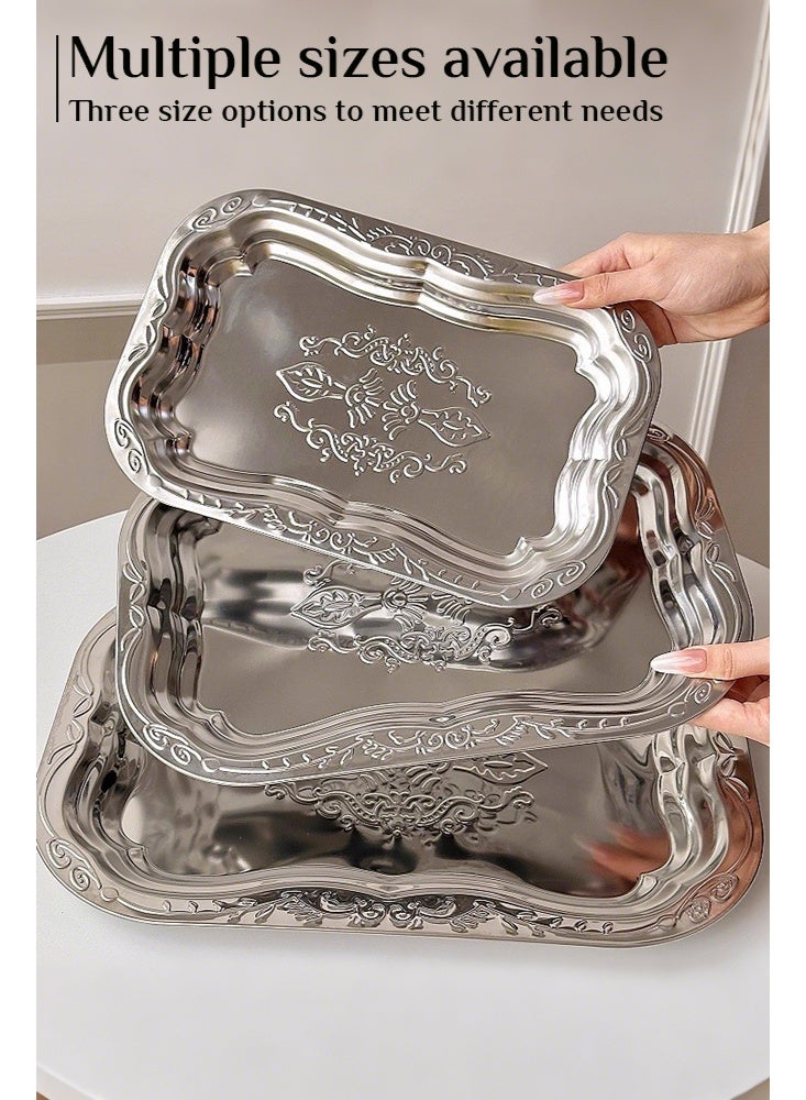 أوبتيا 3 حزم صينية من الفولاذ المقاوم للصدأ، صينية زخرفية كبيرة، صينية تقديم صينية من الفولاذ المقاوم للصدأ لتنظيم المجوهرات صينية لطاولة الزينة صينية للحمام حامل العطور، فضي - Image 2