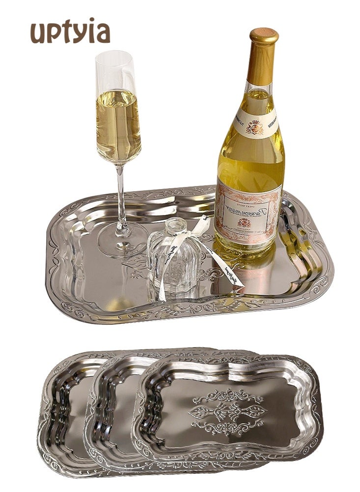 أوبتيا 3 حزم صينية من الفولاذ المقاوم للصدأ، صينية زخرفية كبيرة، صينية تقديم صينية من الفولاذ المقاوم للصدأ لتنظيم المجوهرات صينية لطاولة الزينة صينية للحمام حامل العطور، فضي - Image 1