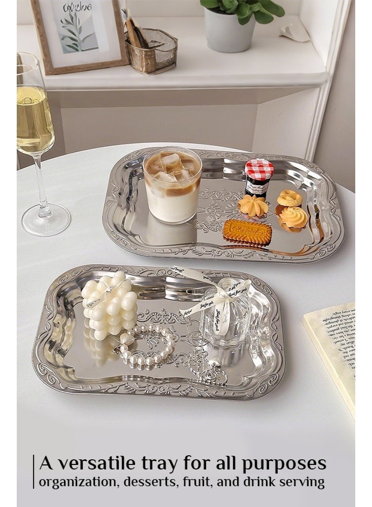 أوبتيا 3 حزم صينية من الفولاذ المقاوم للصدأ، صينية زخرفية كبيرة، صينية تقديم صينية من الفولاذ المقاوم للصدأ لتنظيم المجوهرات صينية لطاولة الزينة صينية للحمام حامل العطور، فضي - Image 3